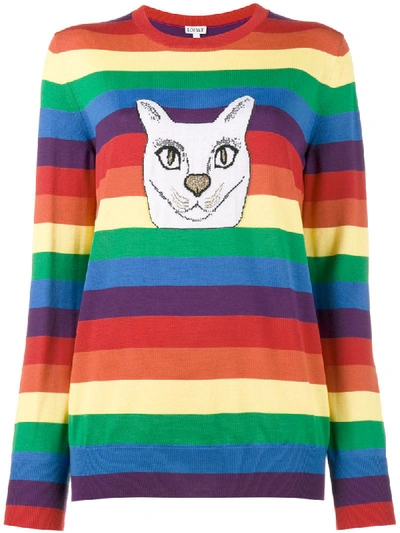 Loewe Cat Rainbow Stripe Intarsia Sweater In Multi