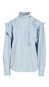 Isabel Marant Étoile Gossia Blue Ruffle-trimmed Chambray Blouse In Light Blue