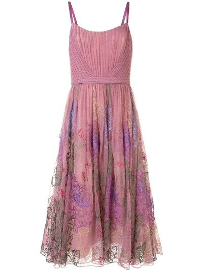 Marchesa Notte Floral Print Midi Gown In Pink