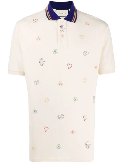 Gucci Embroidered Stretch-cotton Piqué Polo Shirt In White
