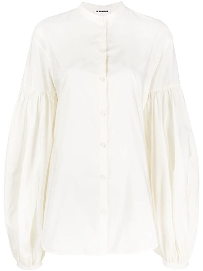 Jil Sander Linen Shirt W/ Balloon Sleeves In White