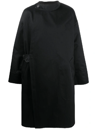 Maison Margiela Mercerized Side Fastening Coat In Black
