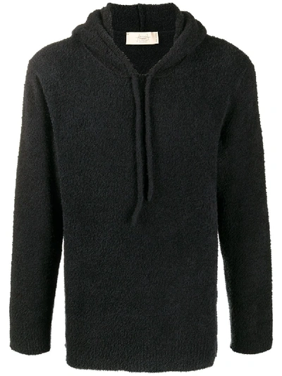 Maison Flaneur Smile Intarsia Knitted Hoodie In Black