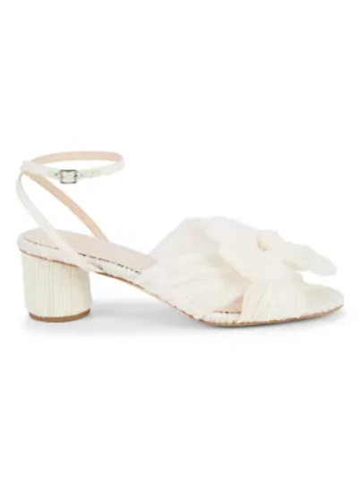 Loeffler Randall Dahlia Crepe Bow Ankle-strap Sandals In Pearl