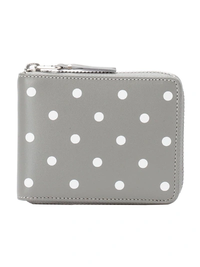 Comme Des Garçons Zip-around Polka Dot Wallet In Grey