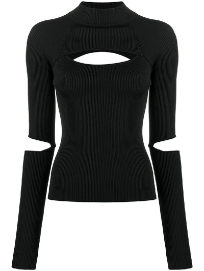 Koché Ribbed-knit Cut-out Jumper In Black