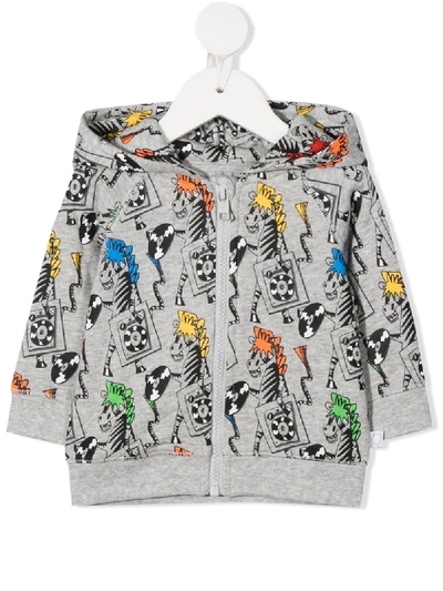 Stella Mccartney Babies' Zebra Dj Printed Hoodie In Grey