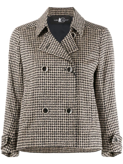 Luisa Cerano Double Breasted Houndstooth Jacket In Neutrals