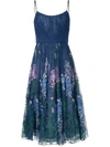 MARCHESA NOTTE FLORAL EMBROIDERED MIDI DRESS