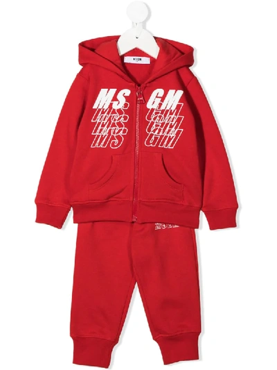 Msgm Babies' Logo Print Tracksuit Set In Red