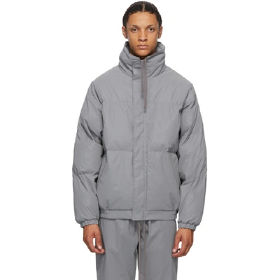 Essentials Grey Reflective Puffer Jacket In Silver Reflective