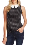 Cece Heirloom Polka Dot Peter Pan Collar Sleeveless Blouse In Rich Black