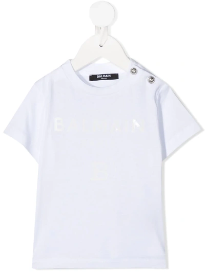 Balmain Babies' Tonal Logo T-shirt In White