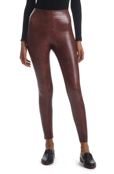 Commando Stretch Faux Croc-effect Leather Leggings In Brown
