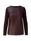 AKRIS Leather-Front Cashmere & Silk Jersey Raglan Top