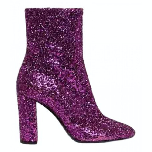 Pre-Owned Saint Laurent Loulou Pink Glitter Ankle Boots | ModeSens