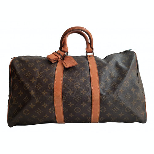 Pre-Owned Louis Vuitton Keepall Brown Cloth Travel Bag | ModeSens