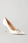 JIMMY CHOO SARESA 85 CRYSTAL-EMBELLISHED LEATHER PUMPS