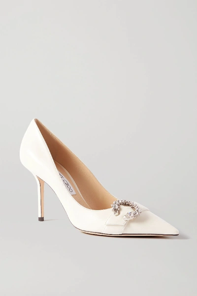 Jimmy Choo Saresa 85 Crystal-embellished Leather Pumps In White