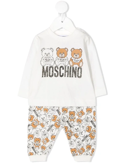 Moschino Babies' Teddy Bear Print Longsleeved Tracksuit Set In White