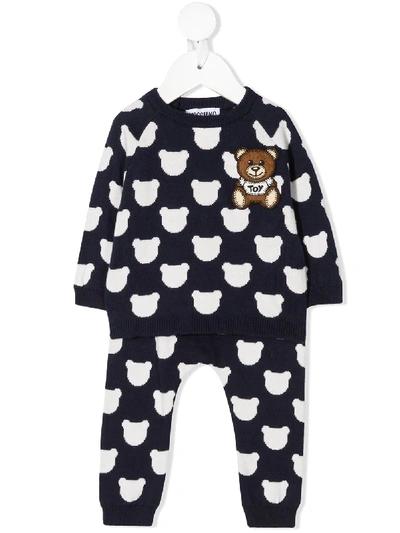 Moschino Babies' Teddy-print Cotton Tracksuit In Blue