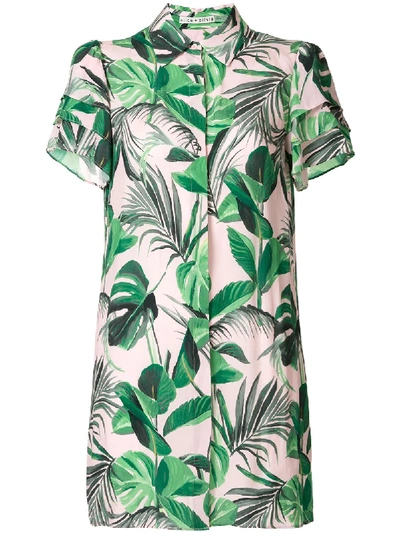 Alice And Olivia Jem Palm-print Shirt Dress In Green
