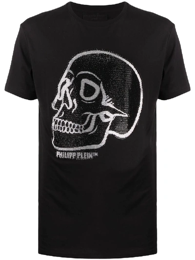 Philipp Plein Crystal Outline-skull Cotton T-shirt In Black