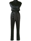 Rta Cynthia Belted Wrap-effect Silk-satin Jumpsuit In Black