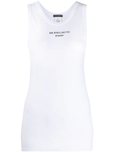 Ann Demeulemeester Logo Print Cotton Jersey Tank Top In White