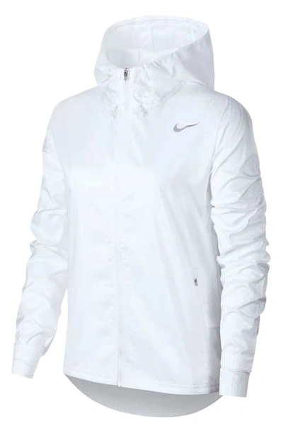 Nike Essential Water Repellent Running Jacket In White/ Reflective Silver