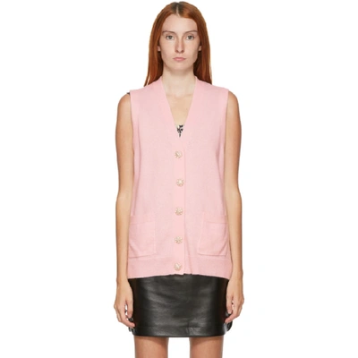 Ganni Crystal-button Sleeveless Cashmere Cardigan In Cherry Blossom