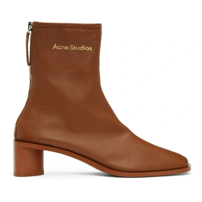 Acne Studios Brown Branded Heeled Boots In Rust Brown