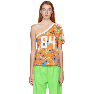 Adidas Lotta Volkova Orange Floral One Shoulder T-shirt In Bright Oran