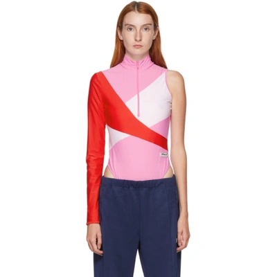 Adidas Lotta Volkova Pink Colourblocked One Sleeve Bodysuit In Clear Pink