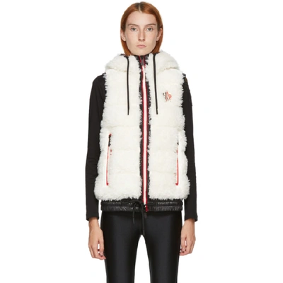 Moncler Maglia Hooded Shell-trimmed Faux Shearling Down Waistcoat In White