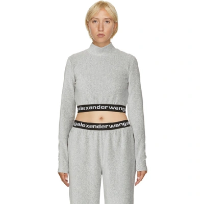 Alexander Wang T Stretch Corduroy Crop Top With Logo In Grey
