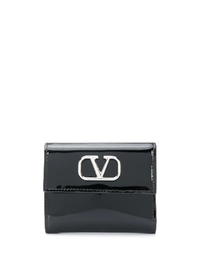 Valentino Garavani Vsling Patent Leather Wallet In Black
