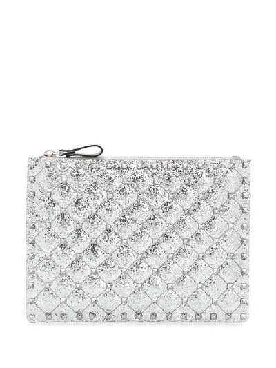 Valentino Garavani Rockstud Spike Clutch Bag In Silver