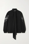 GIVENCHY PUSSY-BOW LACE-TRIMMED SILK-CHIFFON BLOUSE