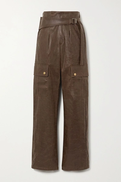 Andersson Bell Katia Belted Vegan Leather Straight-leg Cargo Trousers In Brown