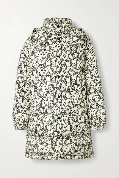Moncler Womens Print Logo Gaou Hooded Brand-print Shell-down Coat Xs In Black And White