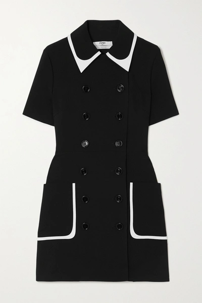 Fendi Double-breasted Two-tone Crepe Mini Dress In Black