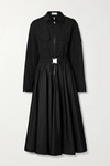MONCLER BELTED PLEATED SHELL MIDI DRESS