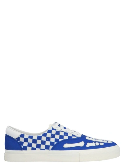 Amiri Skeleton And Checkerboard Cotton-canvas Trainers In Blue