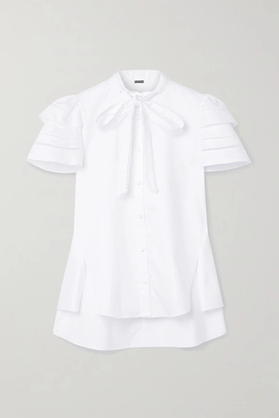 Adam Lippes Pussy-bow Crochet-trimmed Cotton-poplin Blouse In White