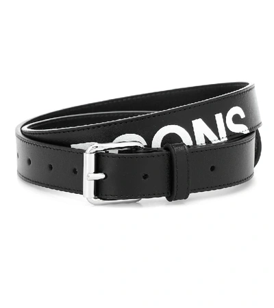 Comme Des Garçons 3cm Logo Print Leather Belt In Black