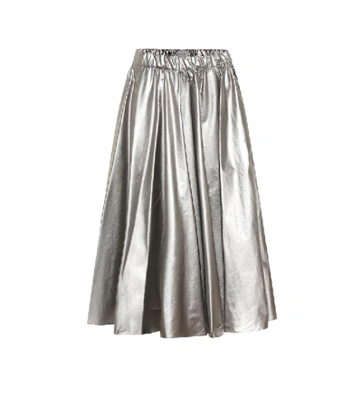 Moncler Pleated Metallic Shell Midi Skirt In Silver