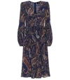 ETRO 涡纹图案真丝中长连衣裙,P00493332
