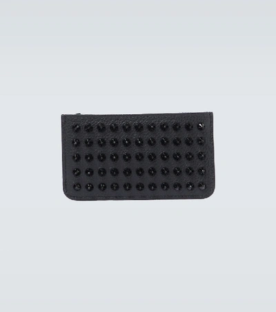 Christian Louboutin Credilou Spike-embellished Leather Cardholder In Black