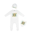 GUCCI BABY棉质连身衣、围兜和帽子套装,P00498744